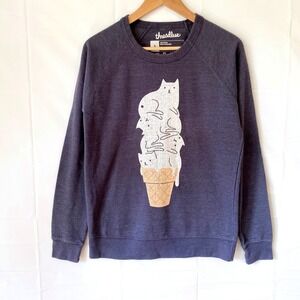 Threadless Sweatshirt Blue Cats Ice Cream Cone Graphic Small Womens Whimsical